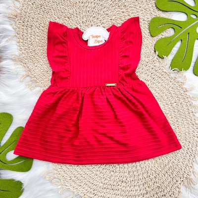 Vestido com Babadinho nas Mangas - Vermelho